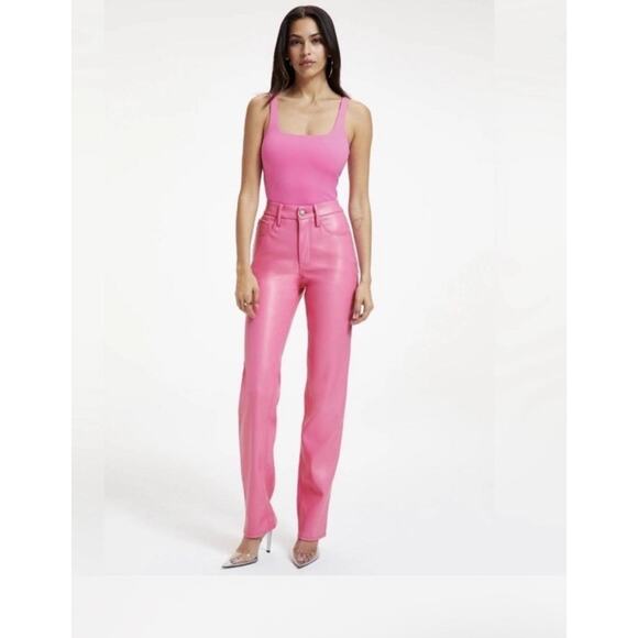 GOOD AMERICAN Pants 14x32 Inseam Better Than Leather Faux Leather Pink Preppy - Picture 1 of 10